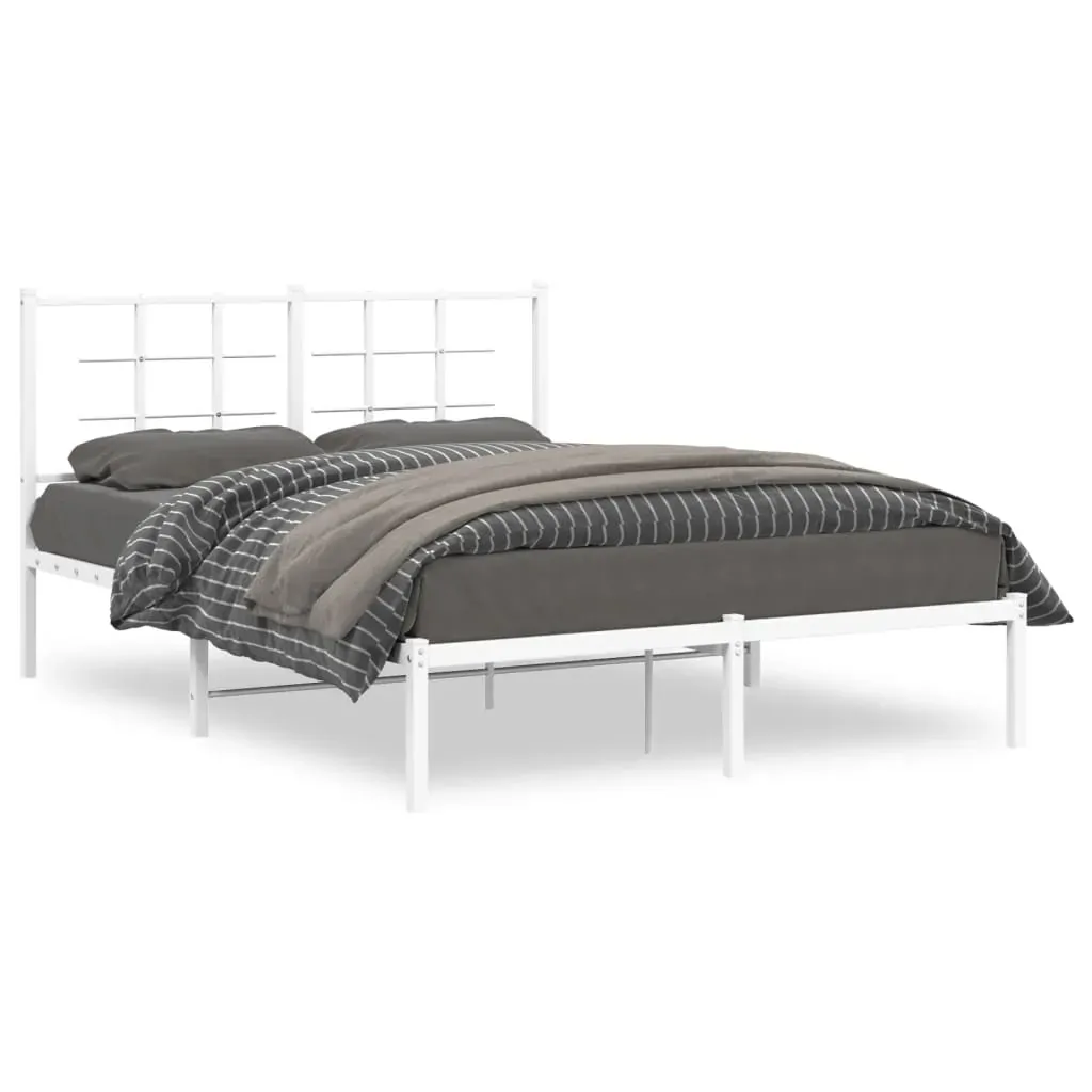 Metal Bed Frame without Mattress with Headboard White 135x190 cm Price