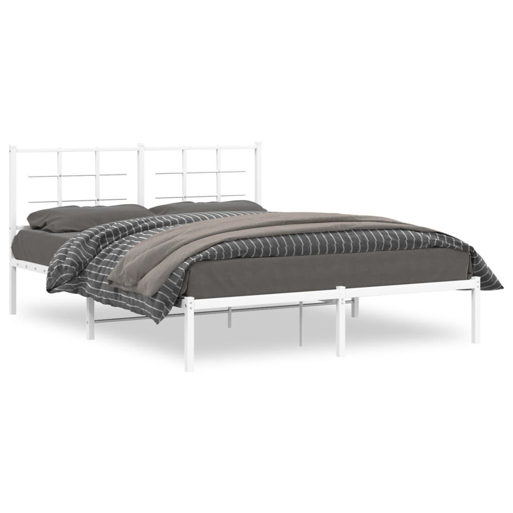 Metal Bed Frame without Mattress with Headboard White 150x200 cm Price