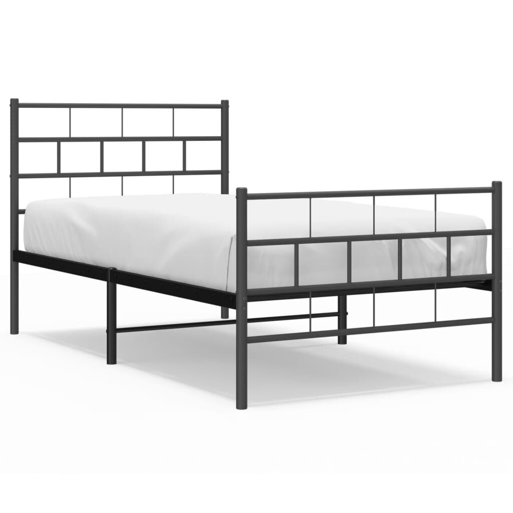 Metal Bed Frame without Mattress with Footboard Black 90x190 cm Price