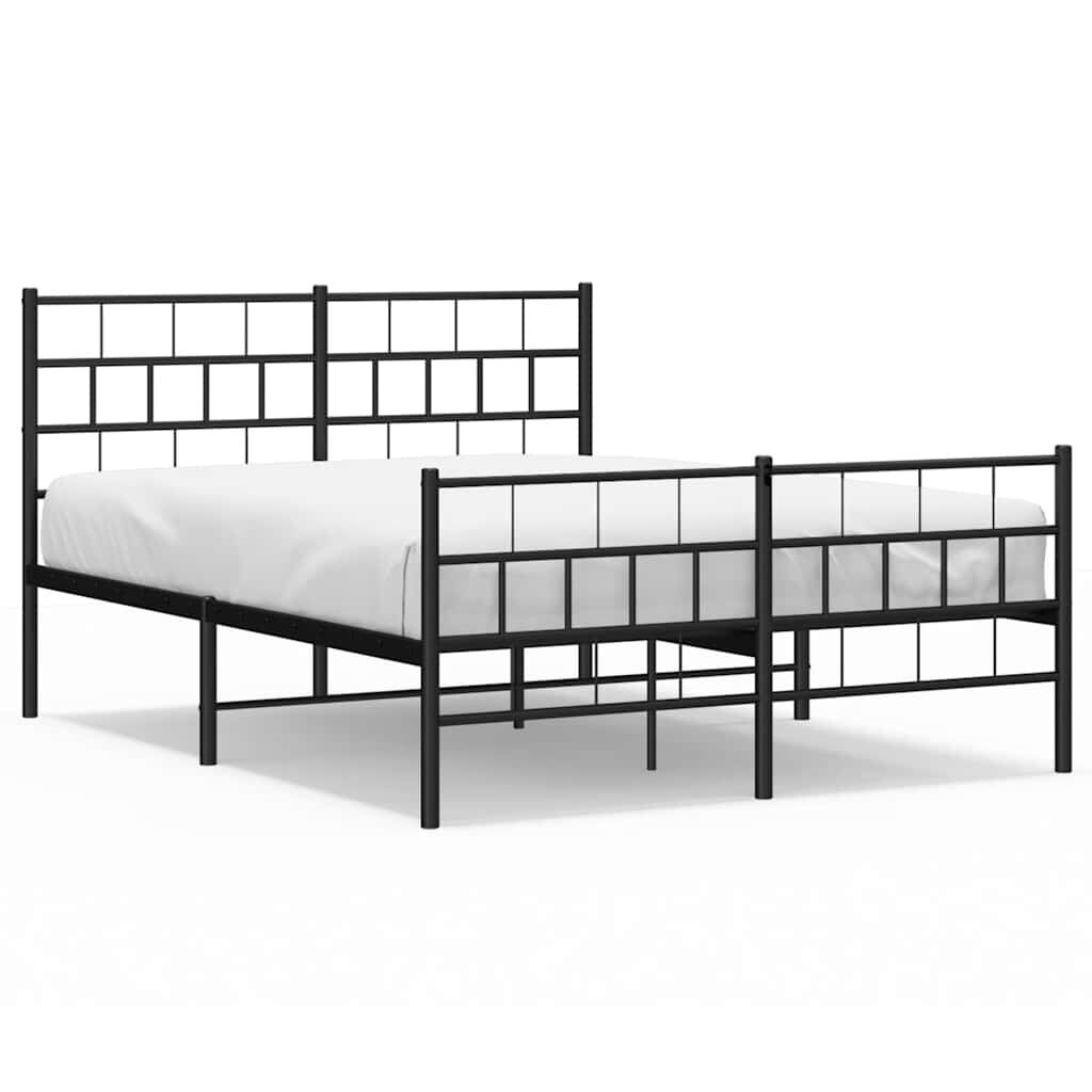 Metal Bed Frame without Mattress with Footboard Black 135x190 cm Price