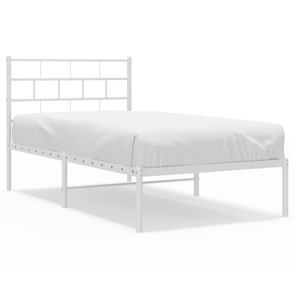 Metal Bed Frame without Mattress with Headboard White 90x190 cm Price