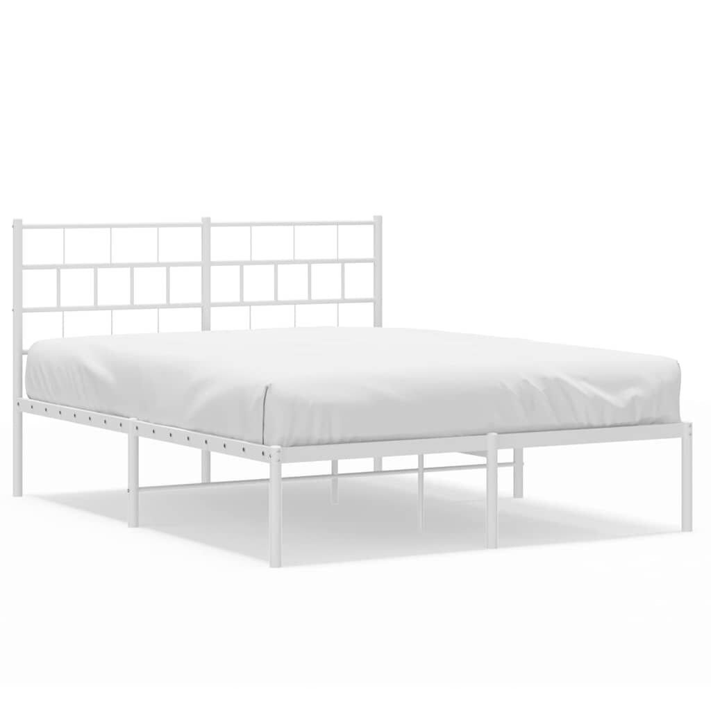 Metal Bed Frame without Mattress with Headboard White 150x200 cm Price