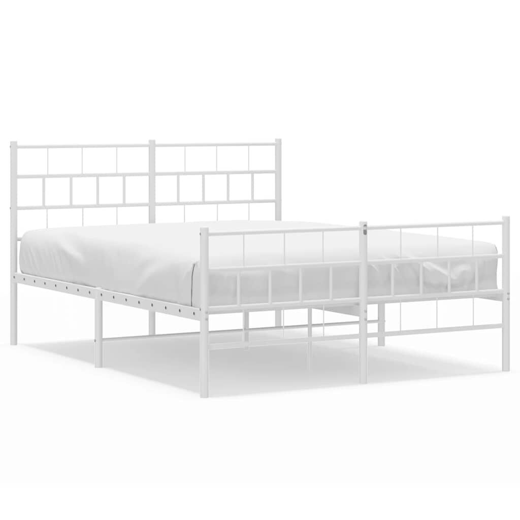 Metal Bed Frame without Mattress with Footboard White 135x190 cm Price