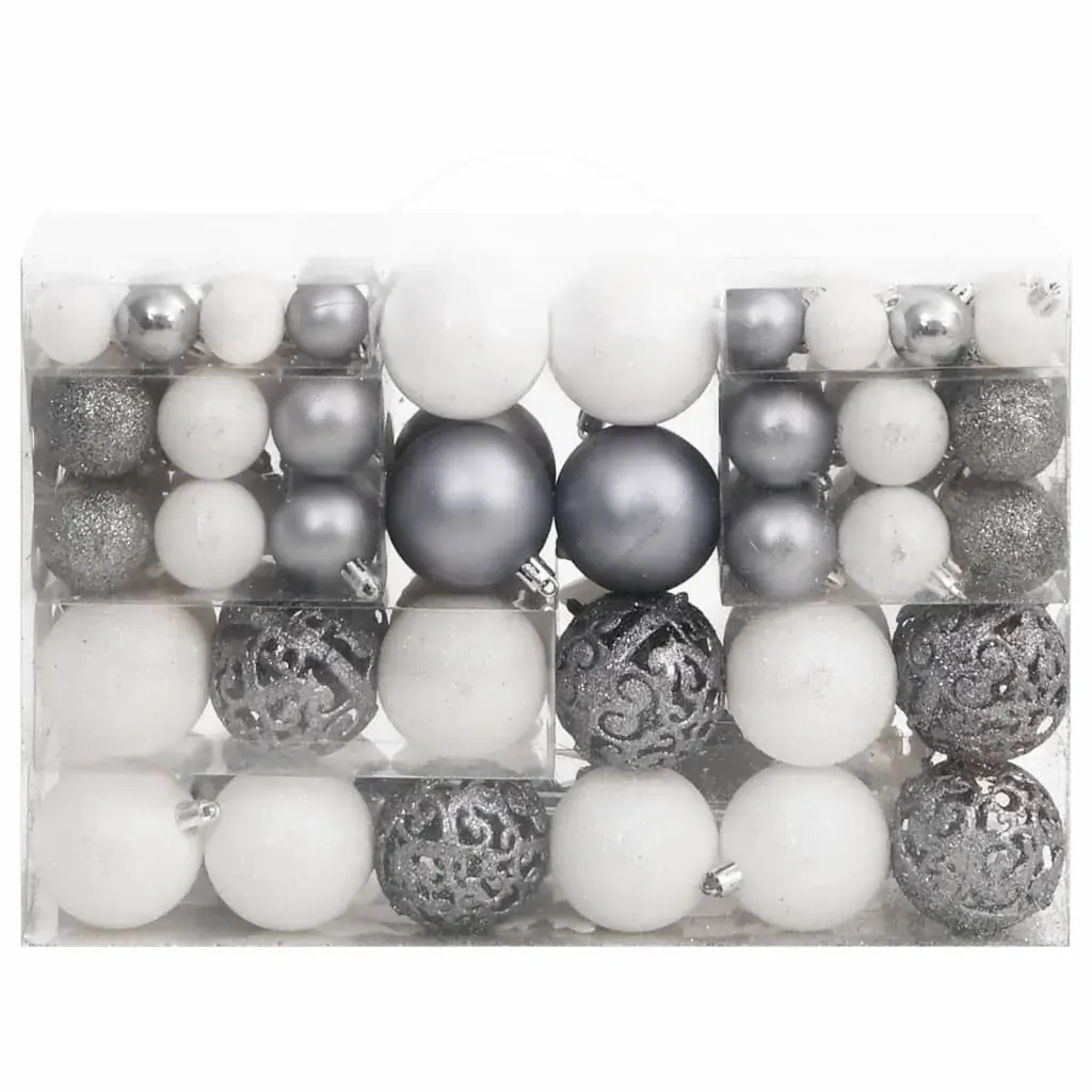 111 Piece Christmas Bauble Set White and Grey Polystyrene Price