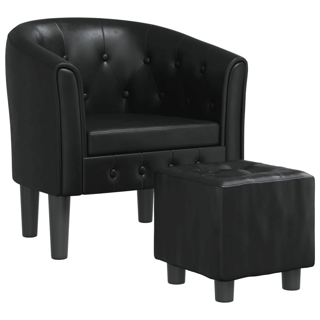Tub Chair with Footstool Black Faux Leather Price
