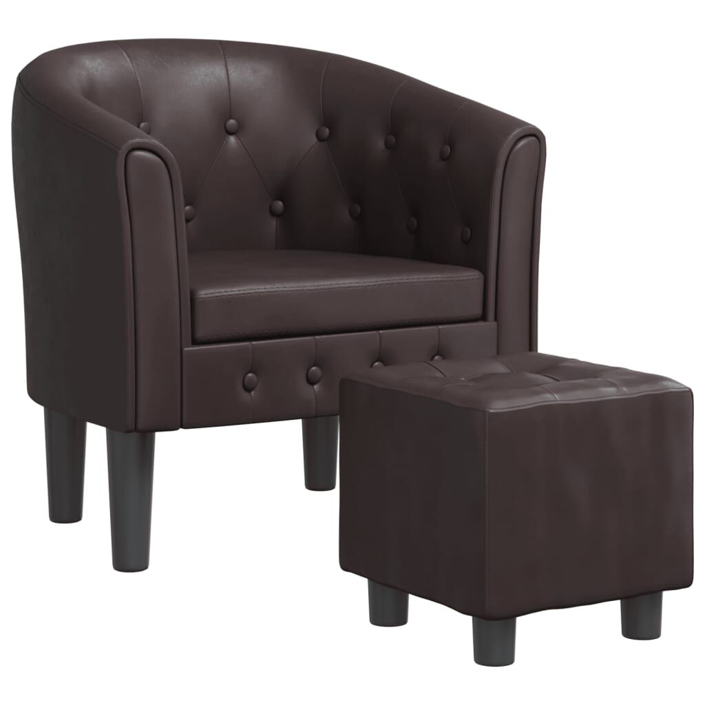 Tub Chair with Footstool Brown Faux Leather Price