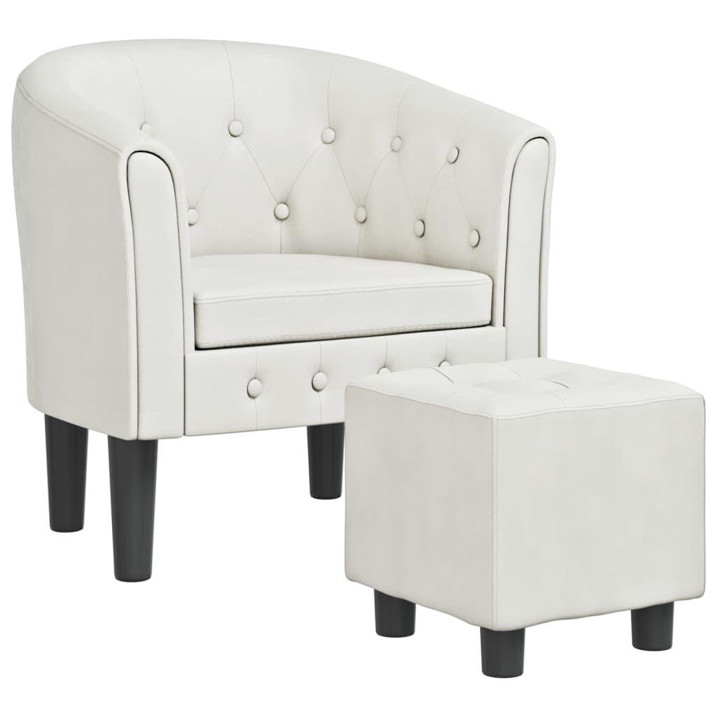 Tub Chair with Footstool White Faux Leather Price