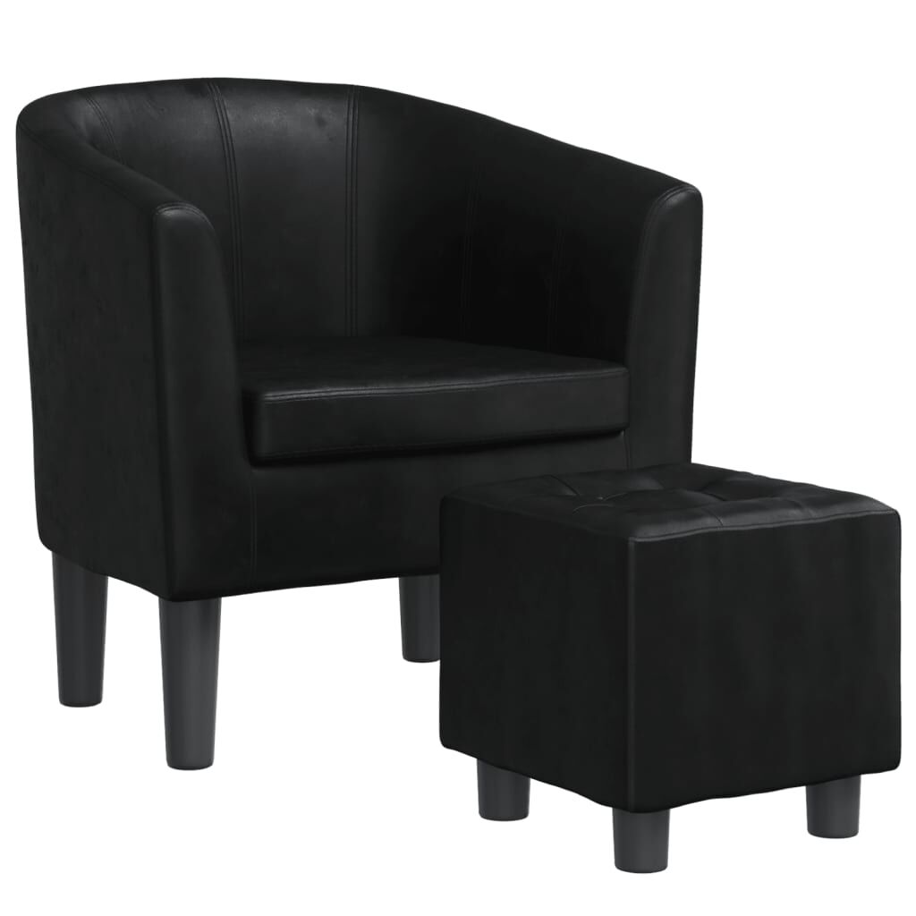 Tub Chair with Footstool Black Faux Leather Price