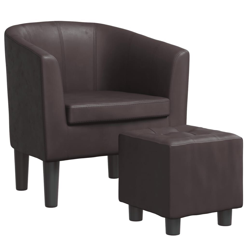 Tub Chair with Footstool Brown Faux Leather Price
