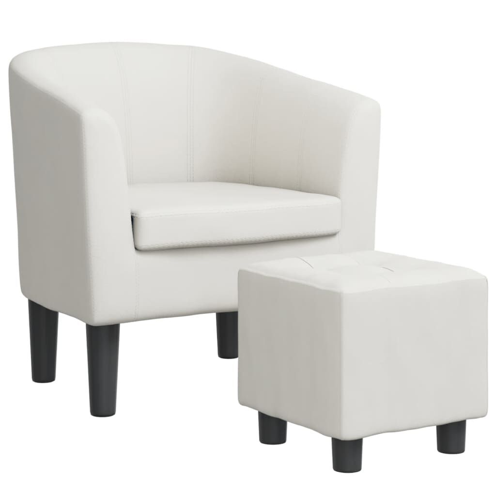 Tub Chair with Footstool White Faux Leather Price