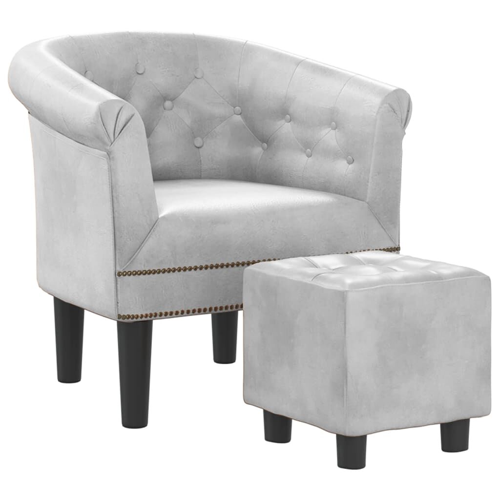 Tub Chair with Footstool Silver Faux Leather Price