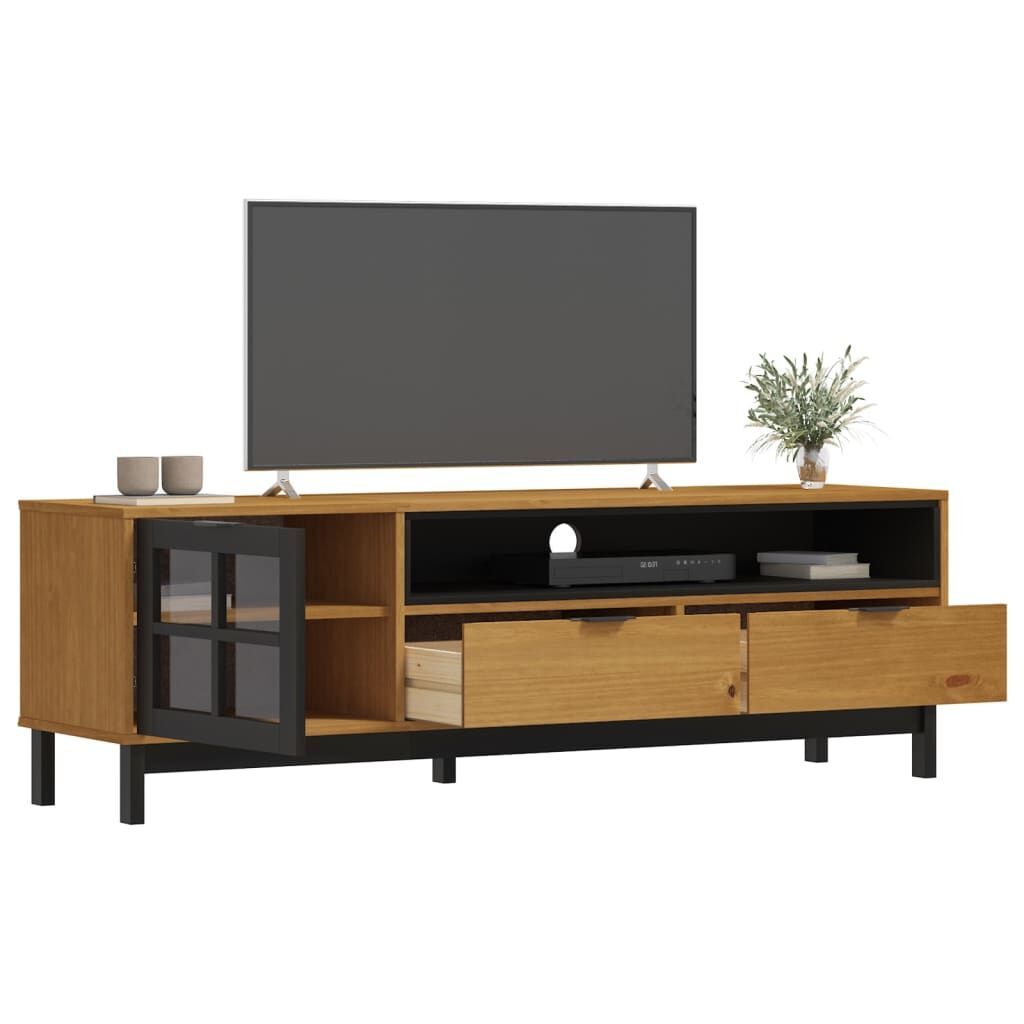 TV Cabinet with Glass Door FLAM 158x40x50 cm Solid Wood Pine Price