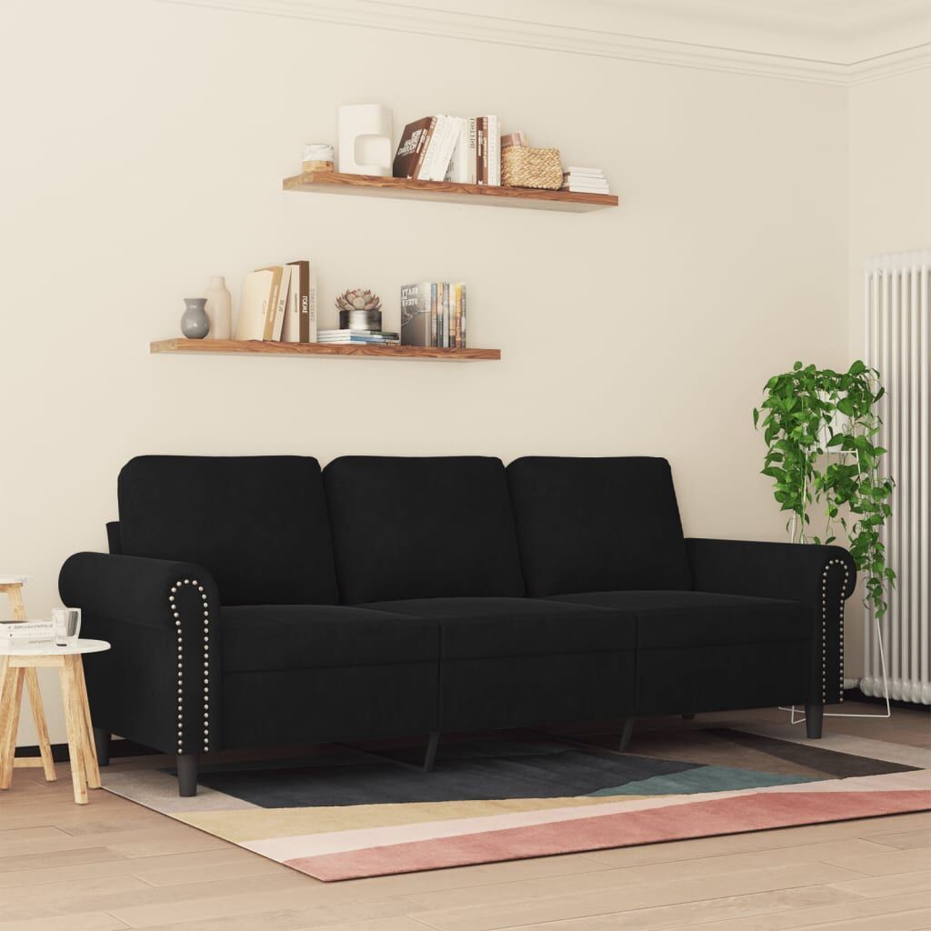 3-Seater Sofa Black 180 cm Velvet Price
