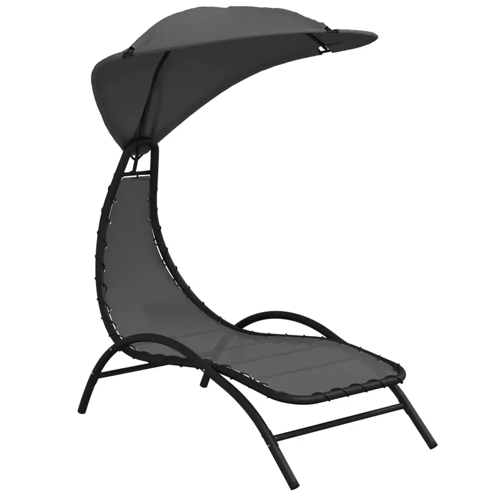 Sun Lounger with Canopy Dark Grey 167x80x195 cm Fabric&Steel Price