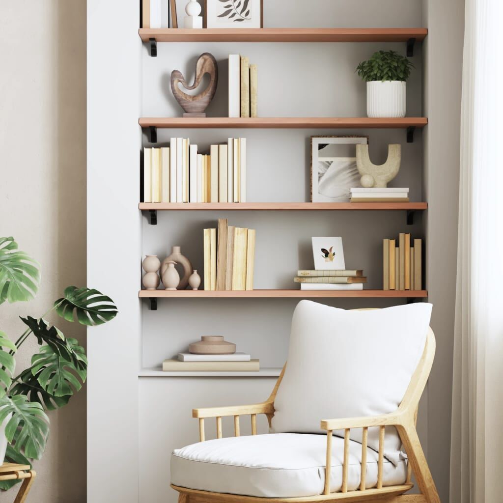Wall Shelf Light Brown 80x30x2 cm Treated Solid Wood Oak Price