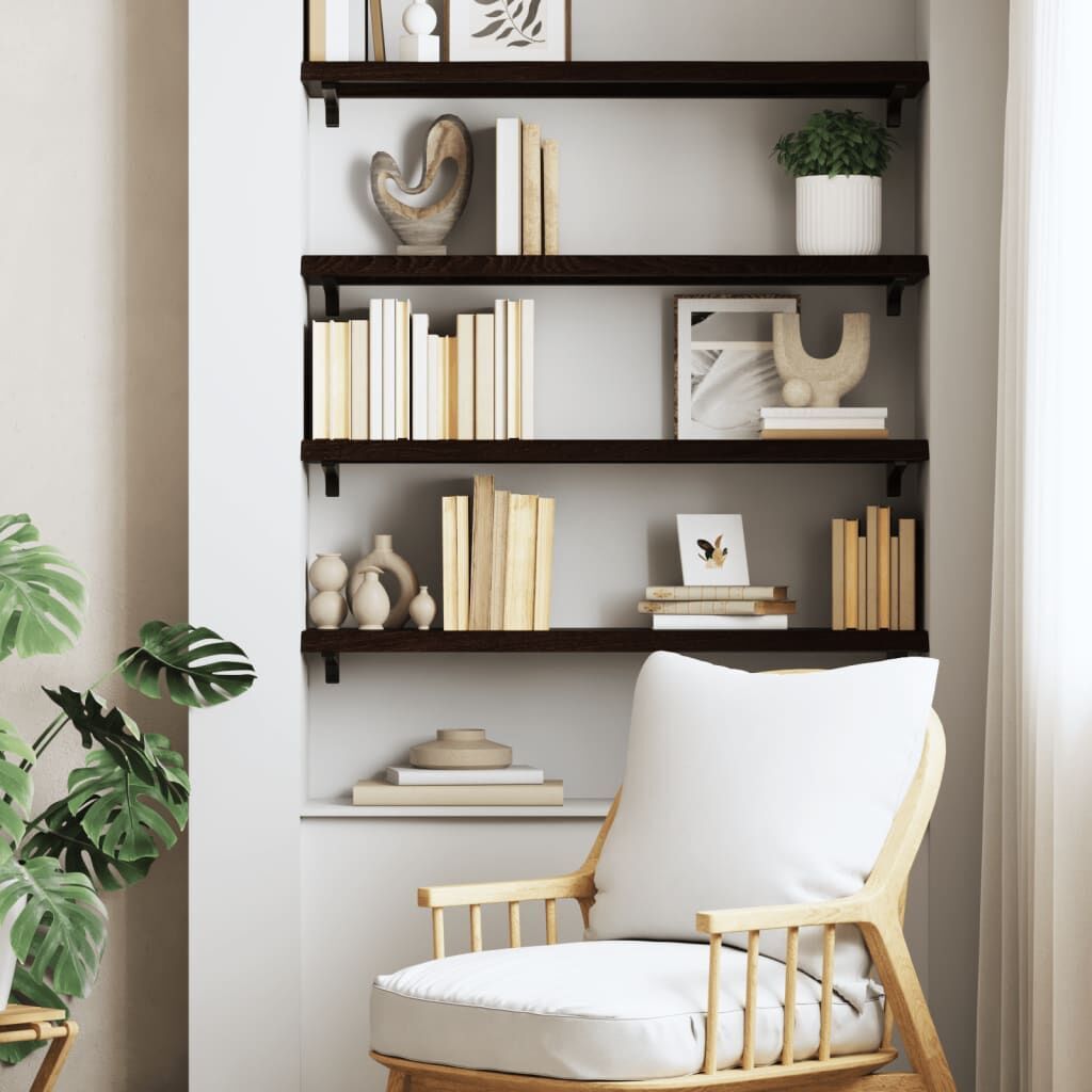 Wall Shelf Dark Brown 80x30x(2-4) cm Treated Solid Wood Oak Price