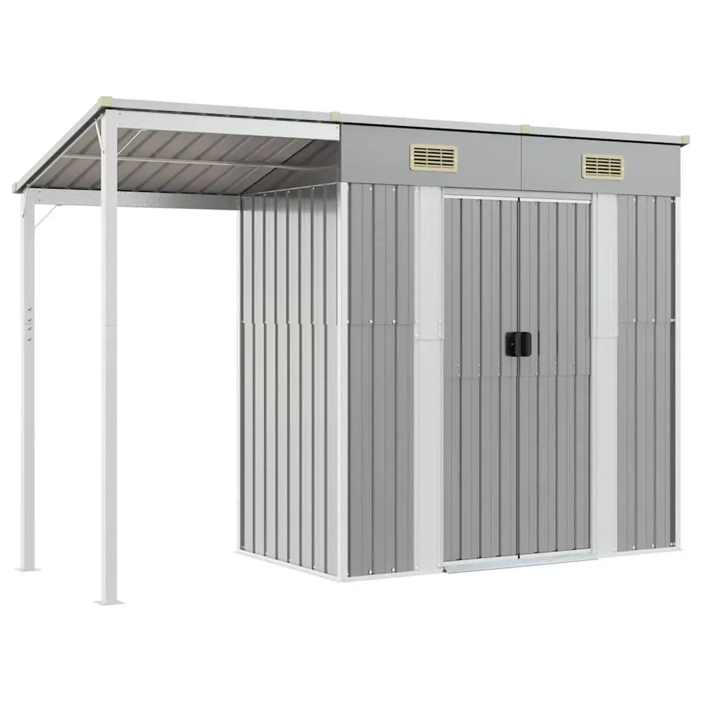 Garden Shed with Extended Roof Light Grey 277x107x181 cm Steel Price