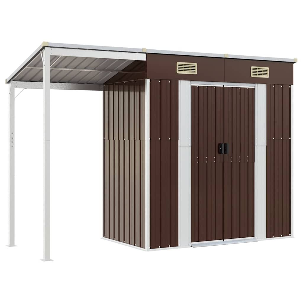 Garden Shed with Extended Roof Brown 277x110.5x181 cm Steel Price