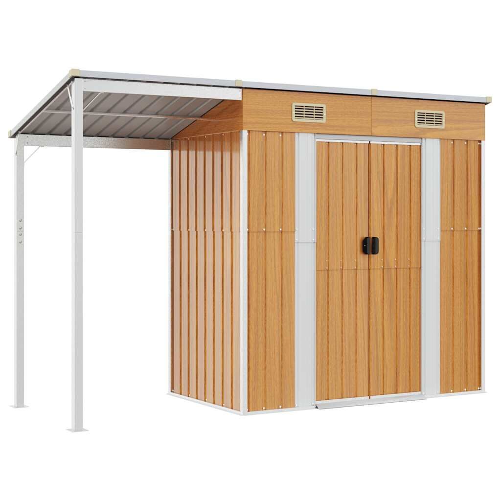 Garden Shed with Extended Roof Light Brown 277x110.5x181 cm Steel Price