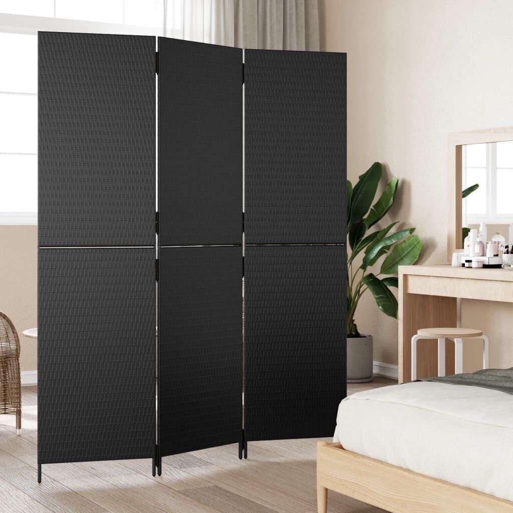 Room Divider 3 Panels Black Poly Rattan Price