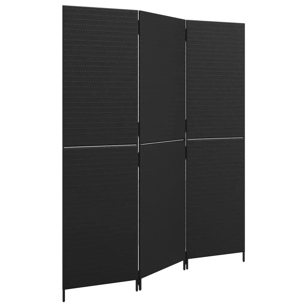 Room Divider 3 Panels Black Poly Rattan Price
