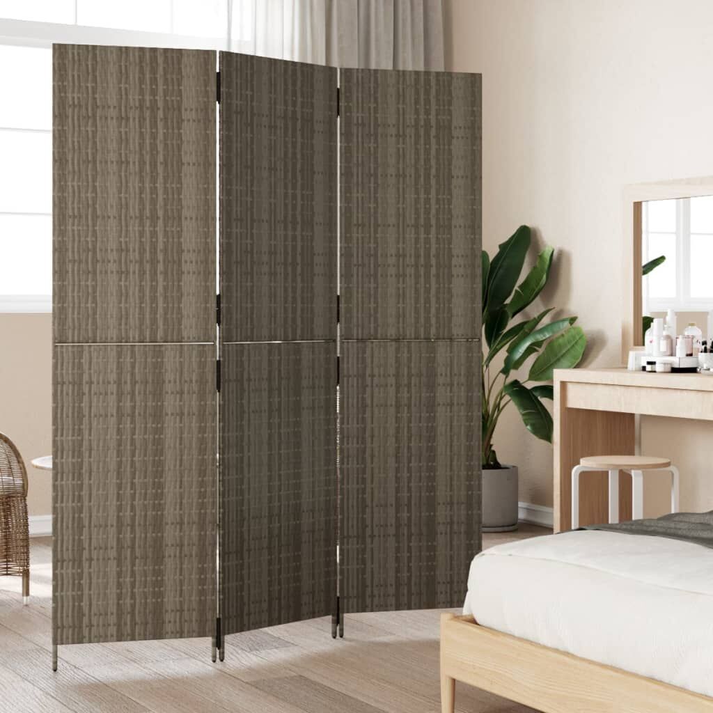 Room Divider 3 Panels Grey Poly Rattan Price