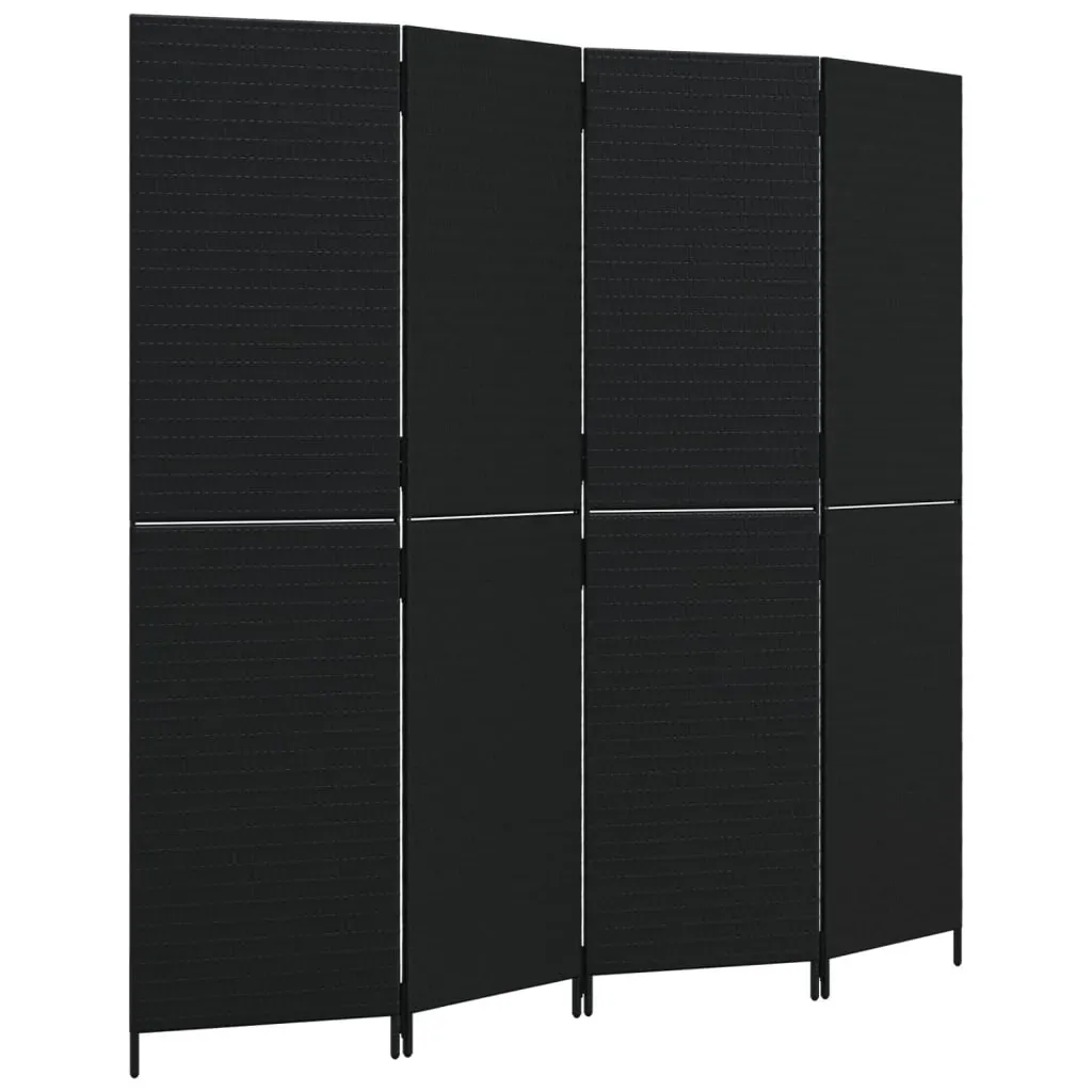 Room Divider 4 Panels Black Poly Rattan Price