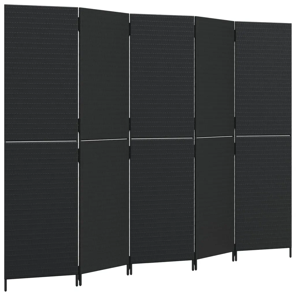 Room Divider 5 Panels Black Poly Rattan Price