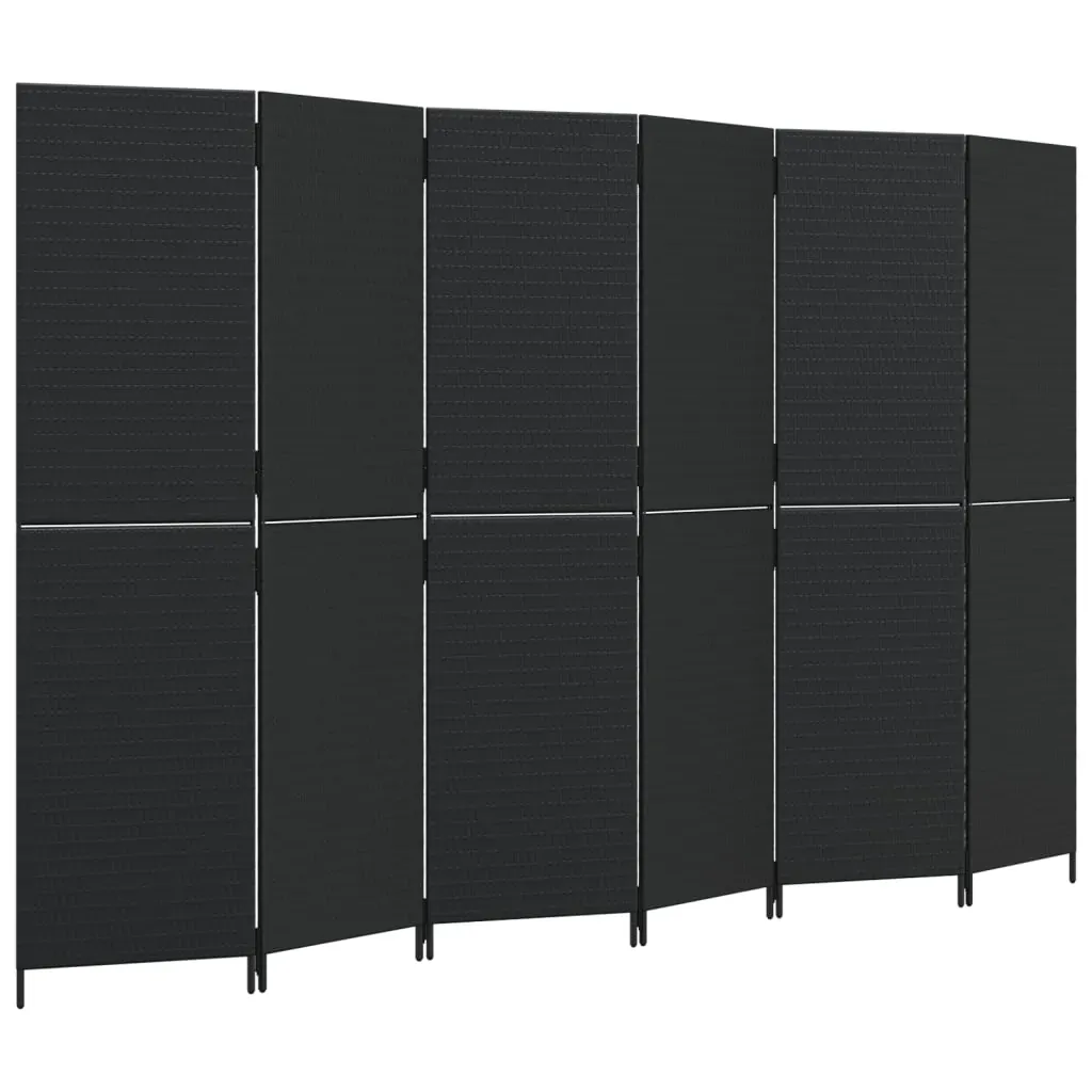 Room Divider 6 Panels Black Poly Rattan Price