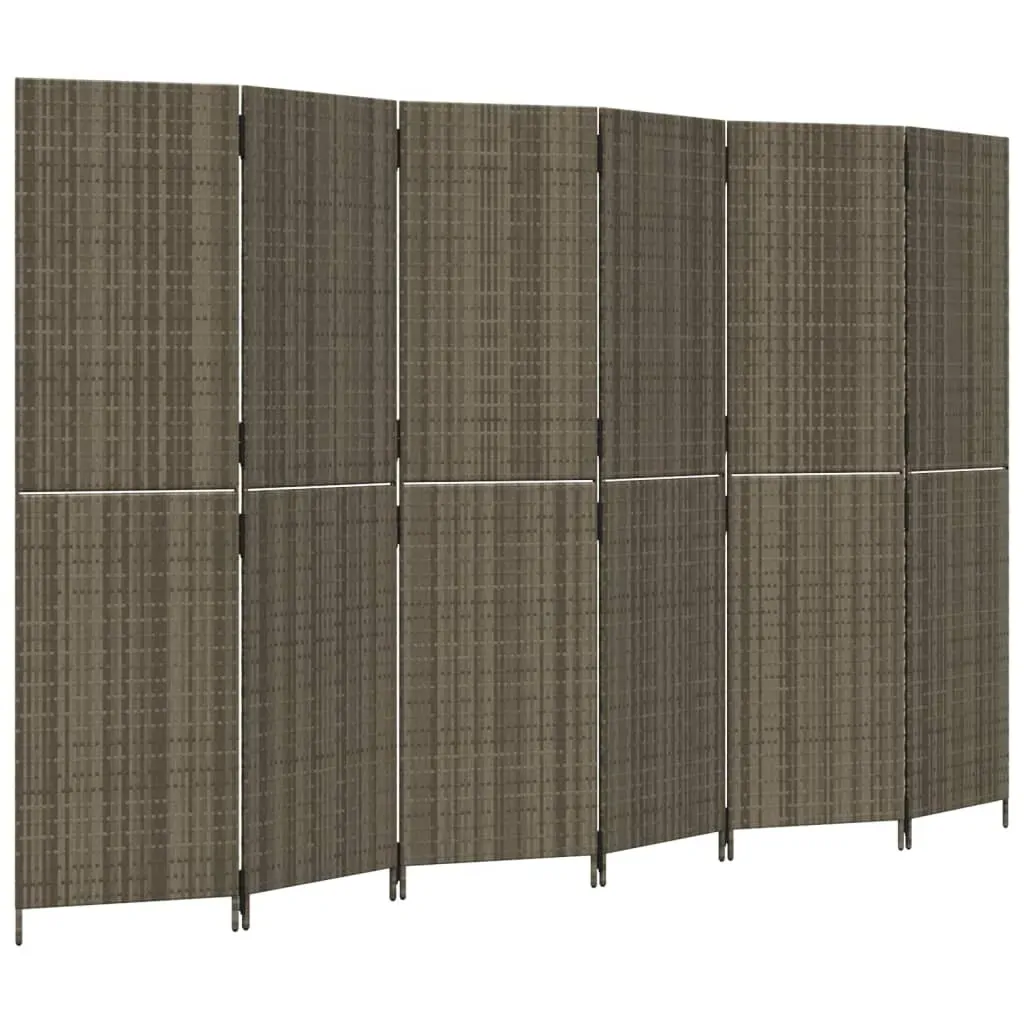 Room Divider 6 Panels Grey Poly Rattan Price