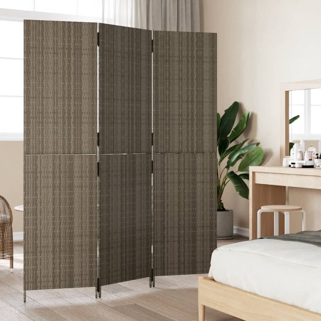 Room Divider 3 Panels Grey Poly Rattan Price