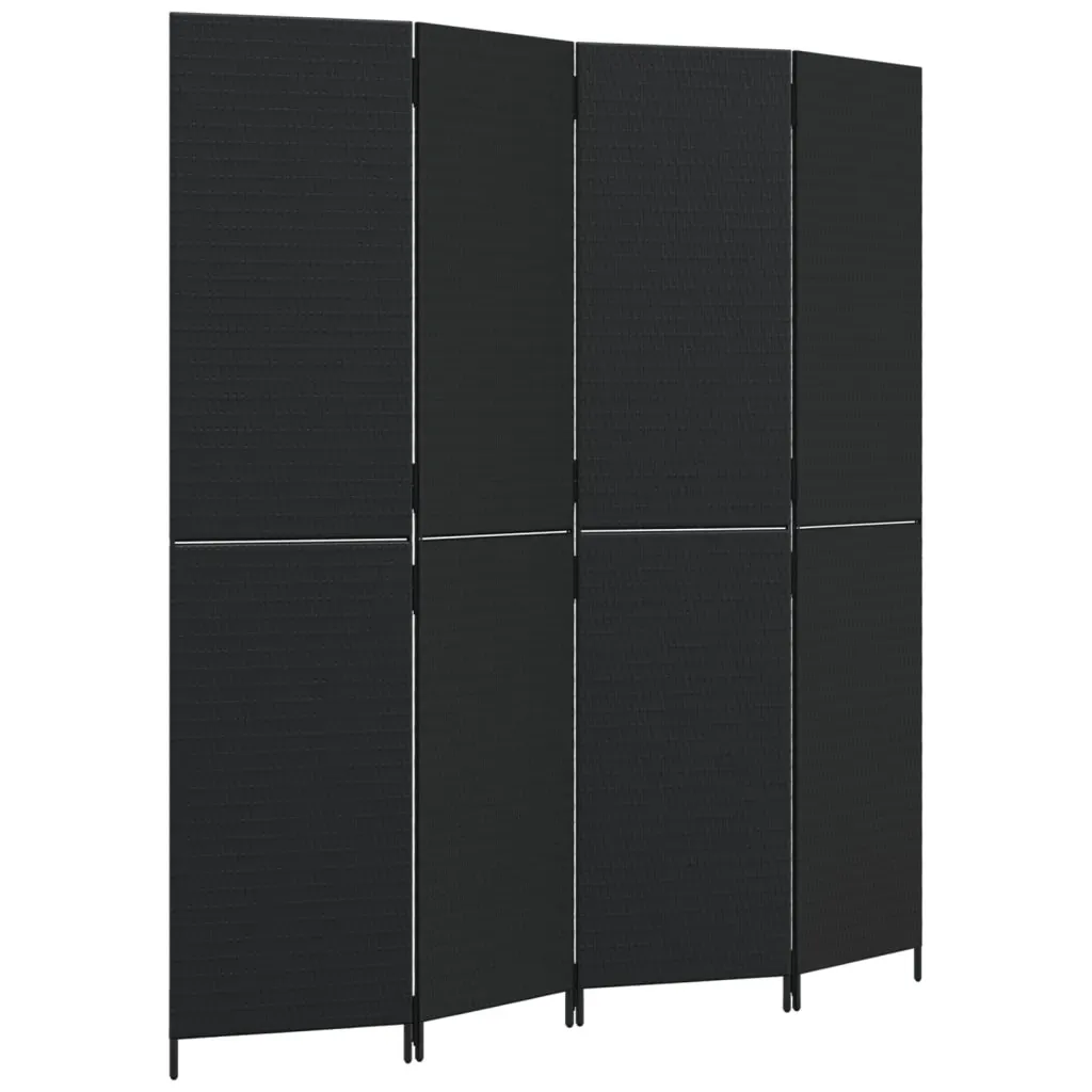Room Divider 4 Panels Black Poly Rattan Price