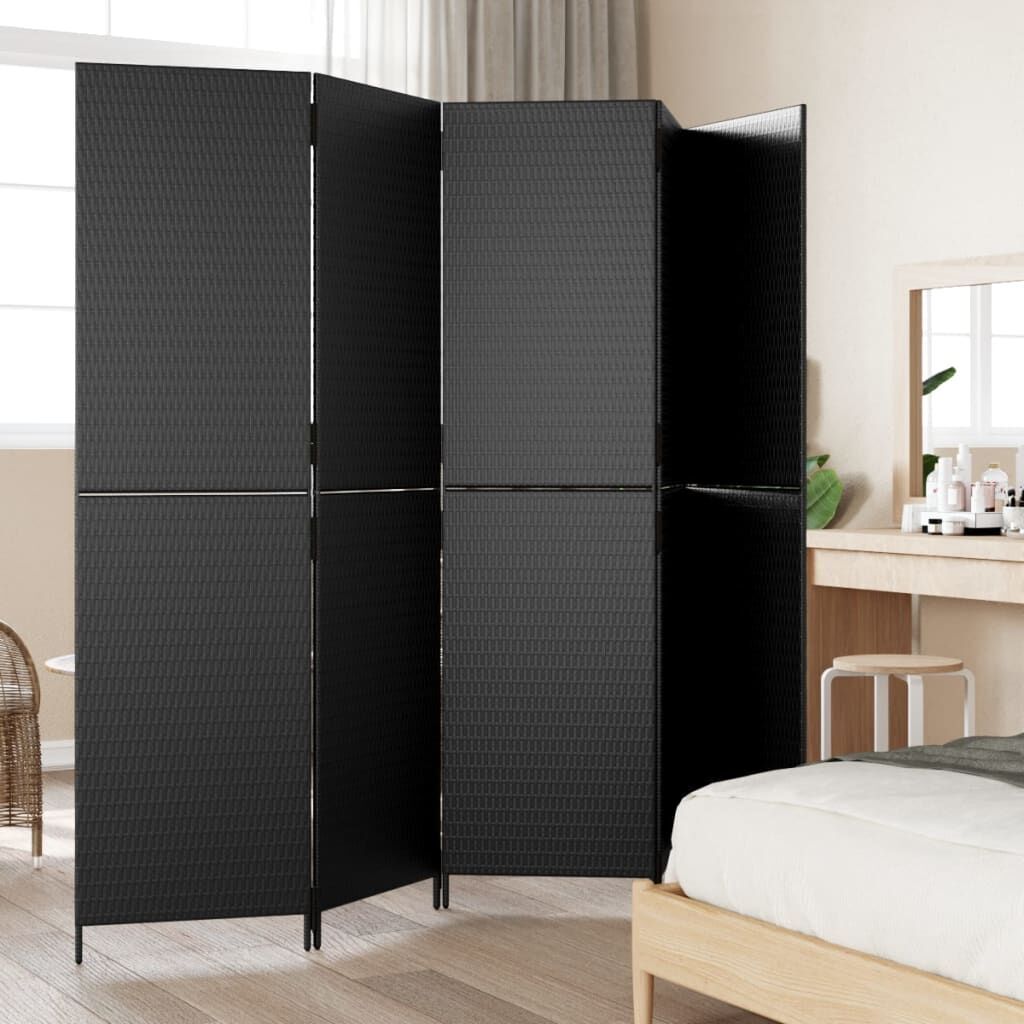 Room Divider 5 Panels Black Poly Rattan Price