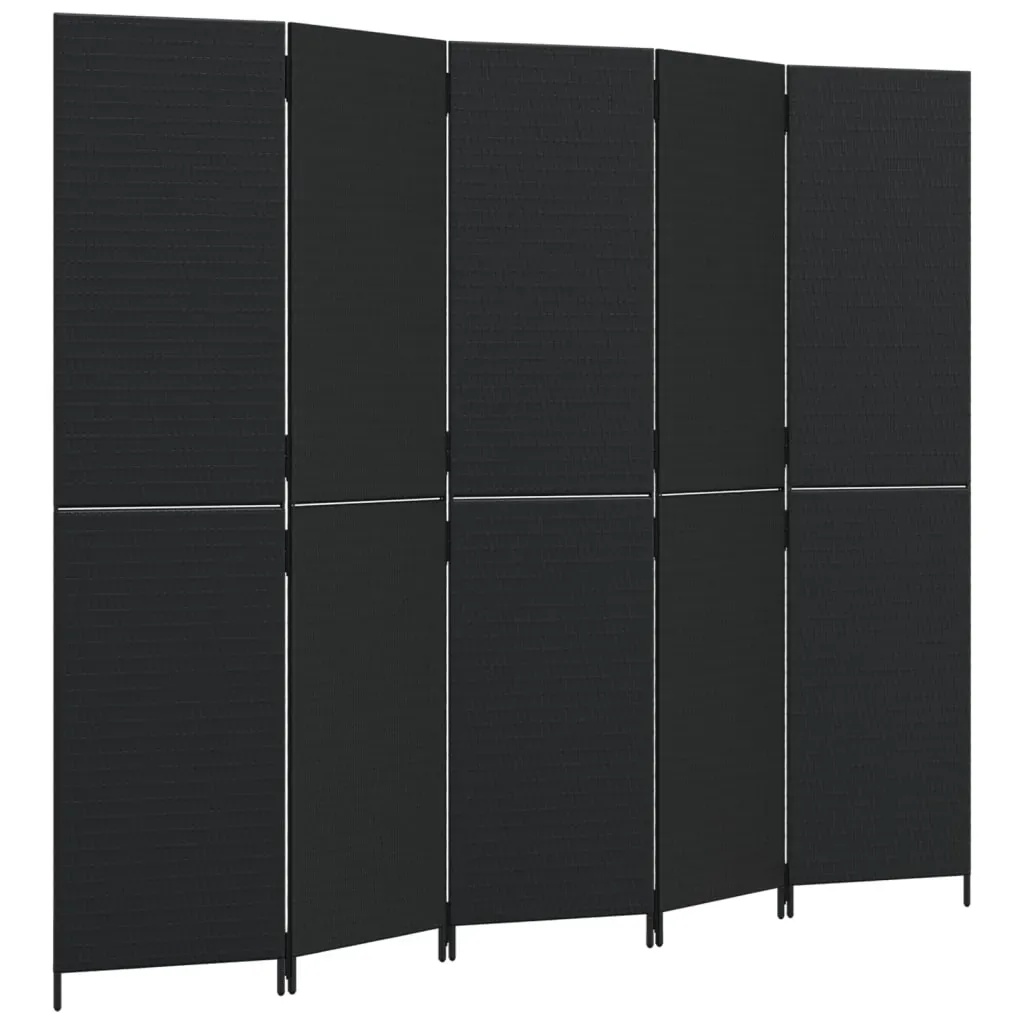 Room Divider 5 Panels Black Poly Rattan Price