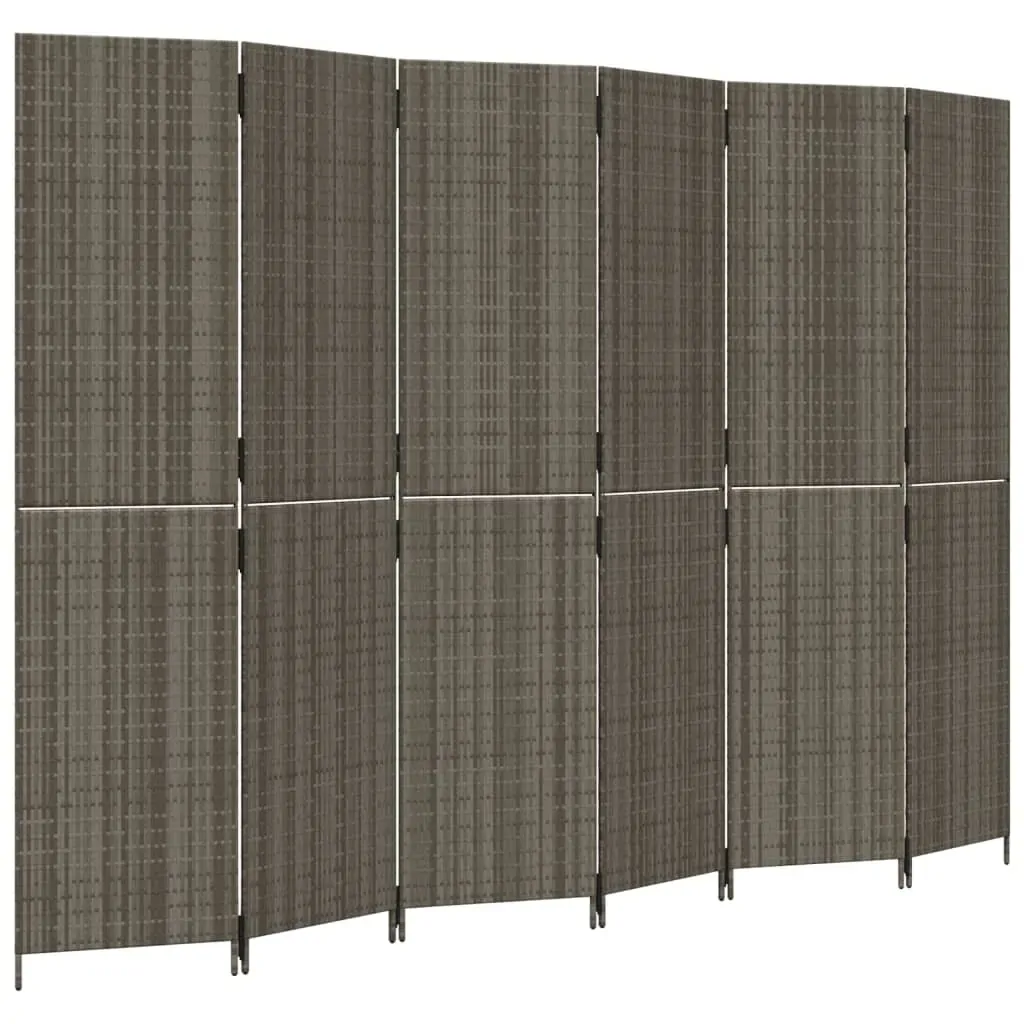 Room Divider 6 Panels Grey Poly Rattan Price