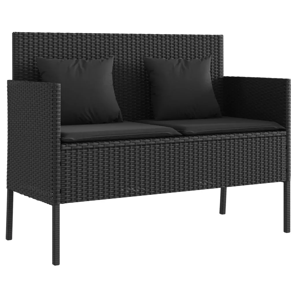 Garden Bench with Cushions Black Poly Rattan Price