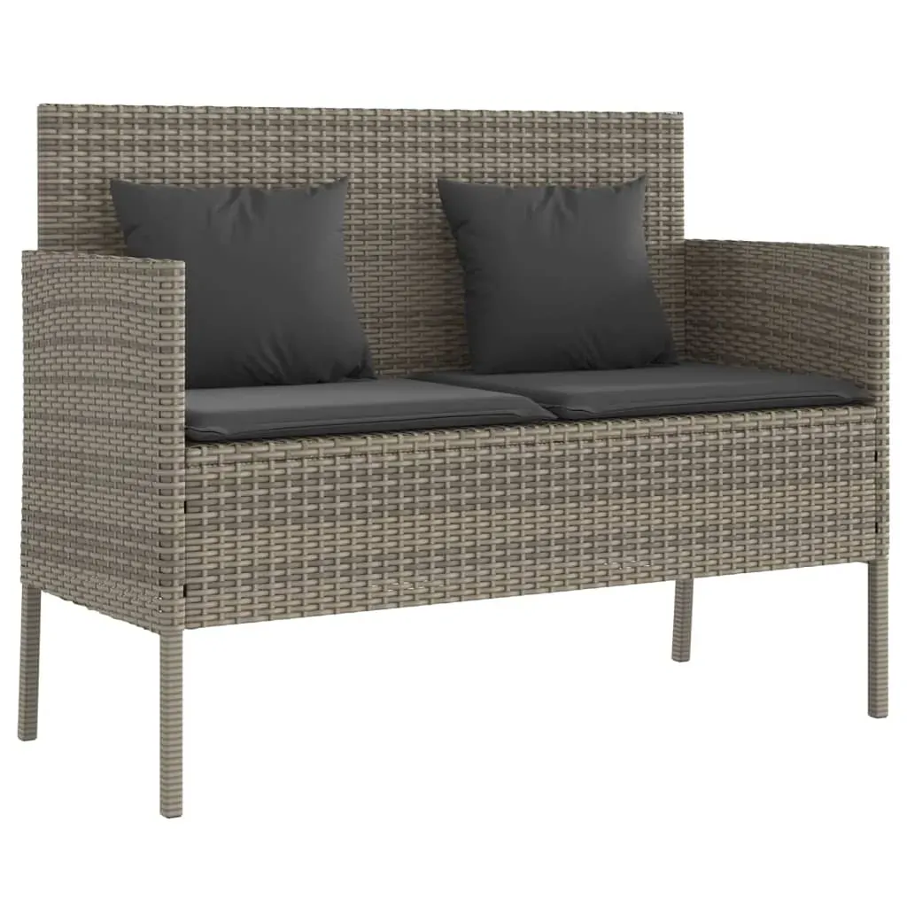 Garden Bench with Cushions Grey Poly Rattan Price