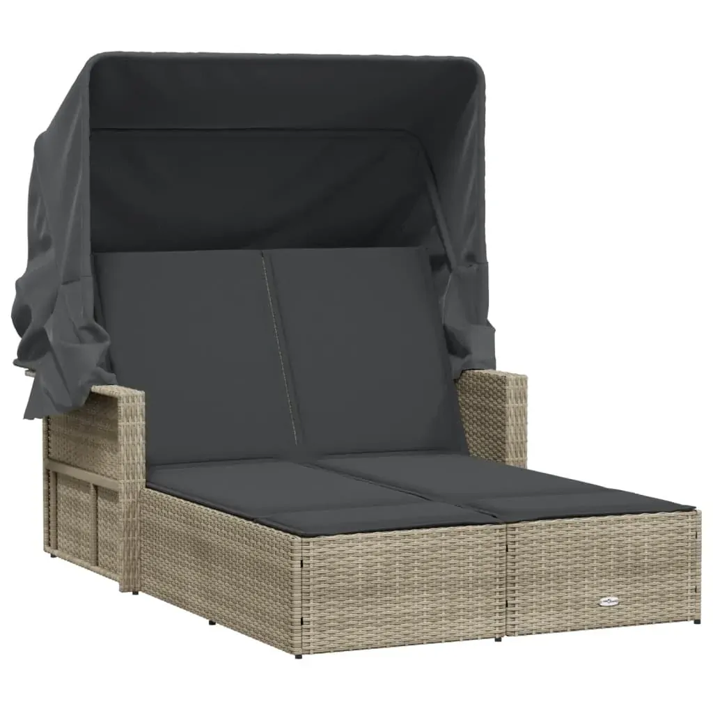 Double Sun Lounger with Canopy and Cushions Light Grey Poly Rattan Price