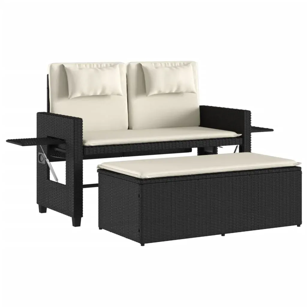 Reclining Garden Bench with Cushions Black Poly Rattan Price