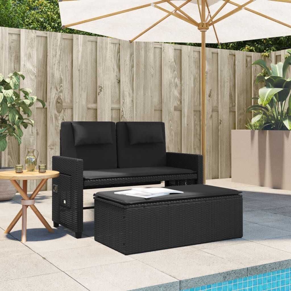 Reclining Garden Bench with Cushions Black Poly Rattan Price