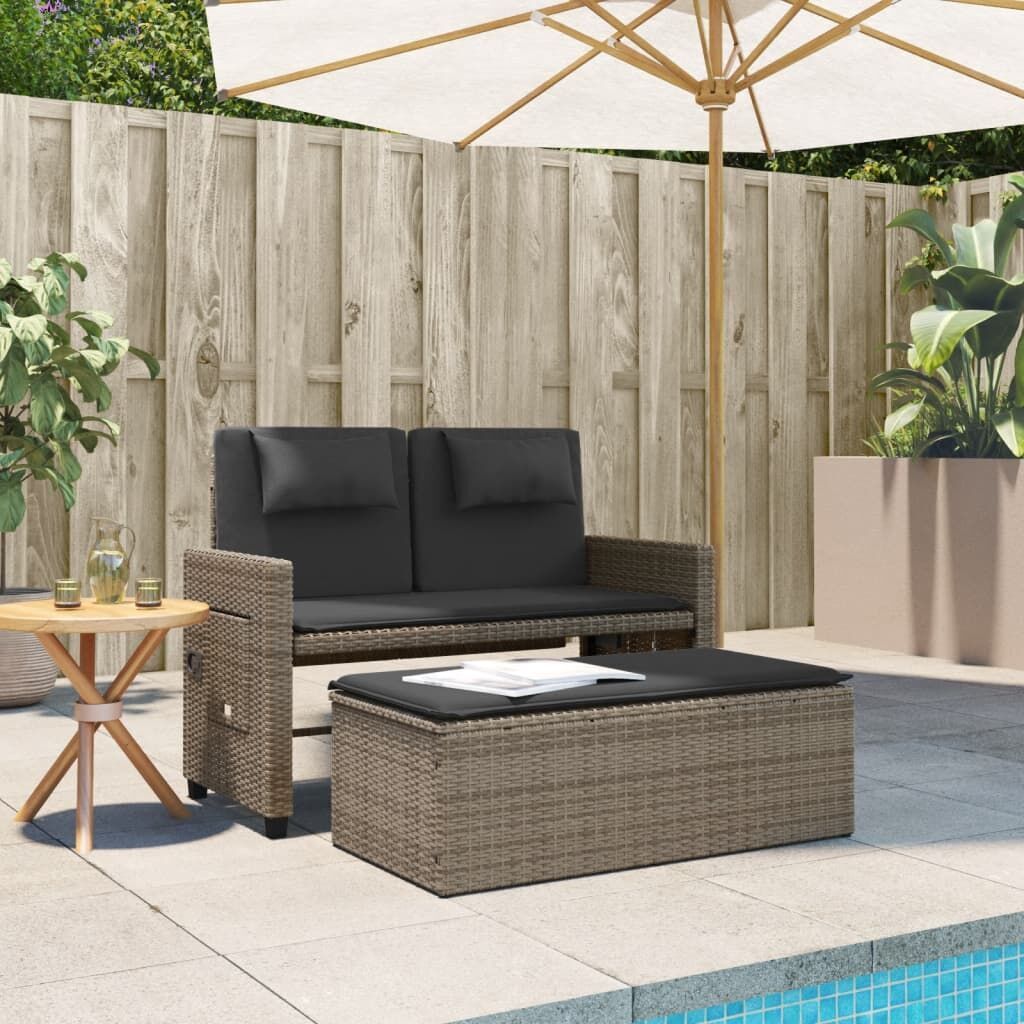 Reclining Garden Bench with Cushions Grey Poly Rattan Price