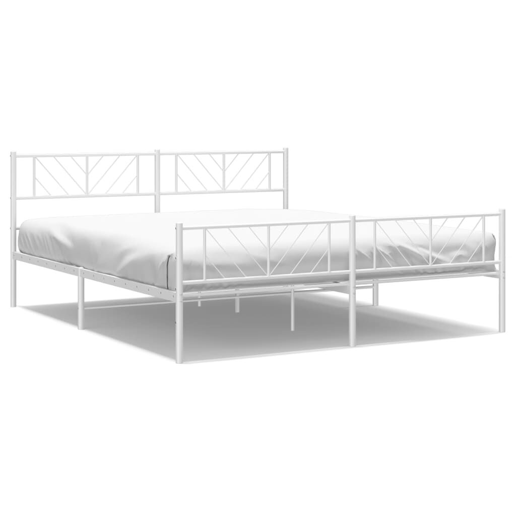 Metal Bed Frame without Mattress with Footboard White 183x203 cm King Price