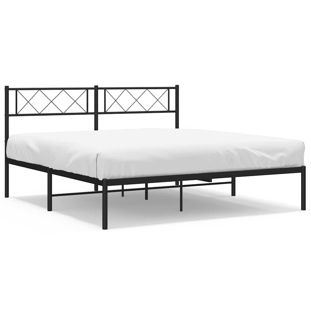 Metal Bed Frame without Mattress with Headboard Black 150x200 cm Price