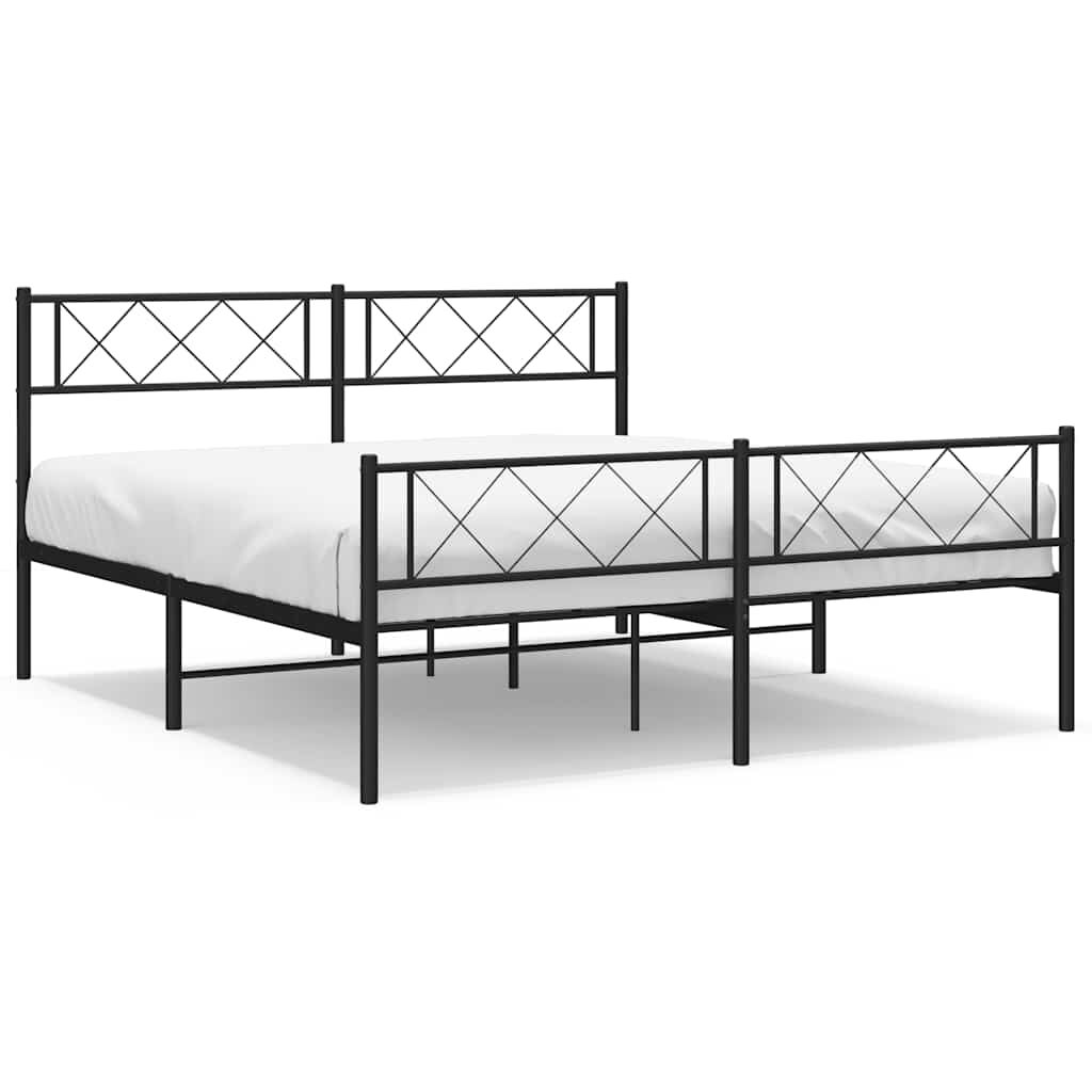Metal Bed Frame without Mattress with Footboard Black 150x200 cm Price