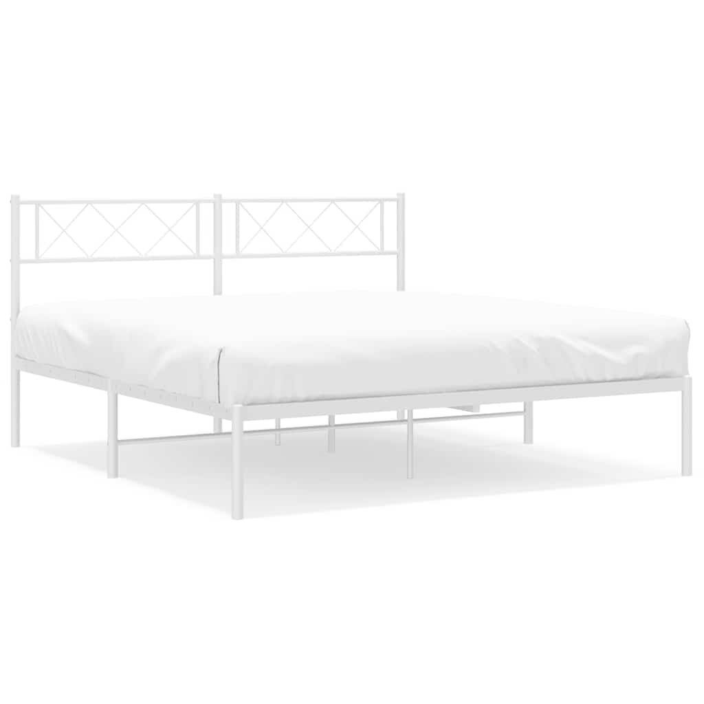 Metal Bed Frame without Mattress with Headboard White 150x200 cm Price