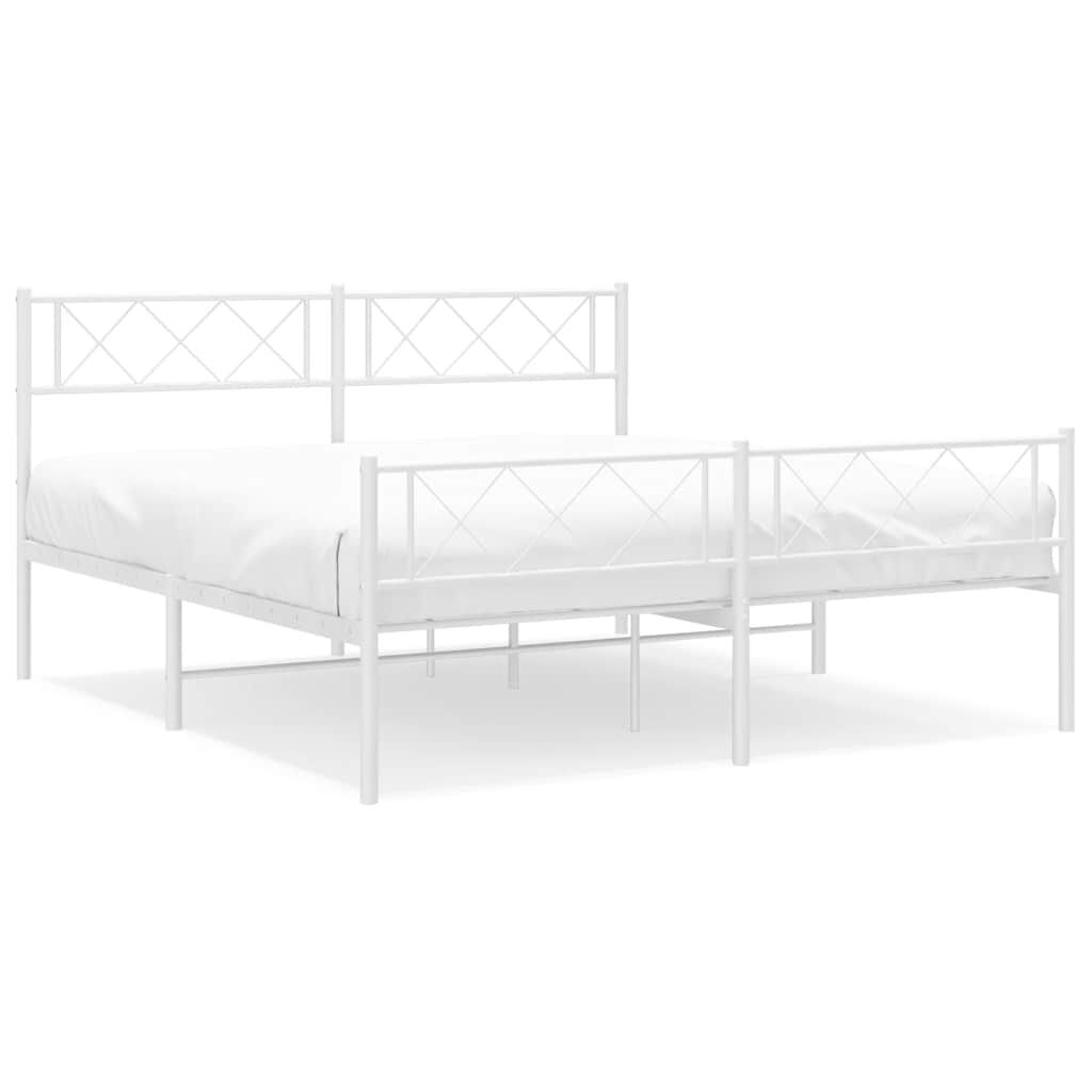 Metal Bed Frame without Mattress with Footboard White 135x190 cm Price