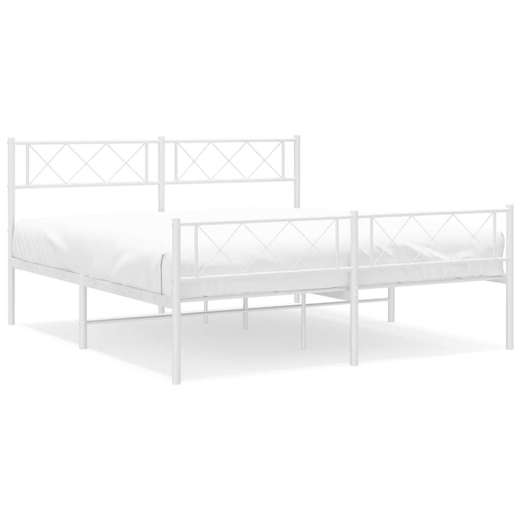 Metal Bed Frame without Mattress with Footboard White 150x200 cm Price