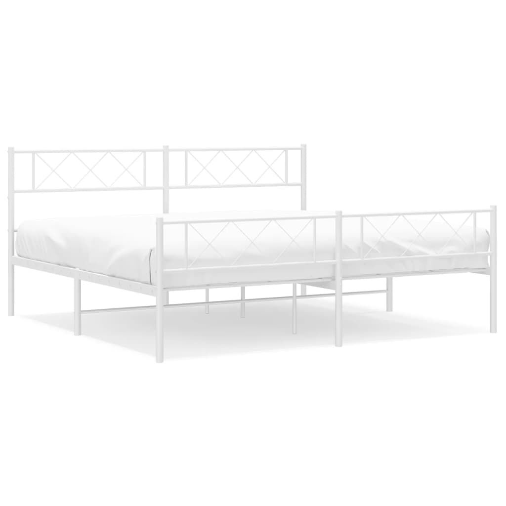 Metal Bed Frame without Mattress with Footboard White 183x203 cm King Price