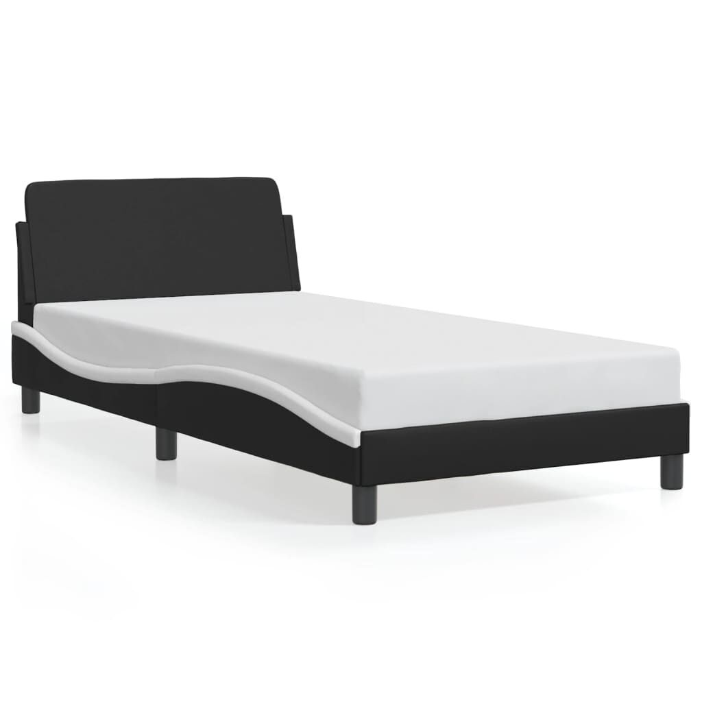 Bed Frame without Mattress Black and White 107x203 cm King Single Faux Leather Price