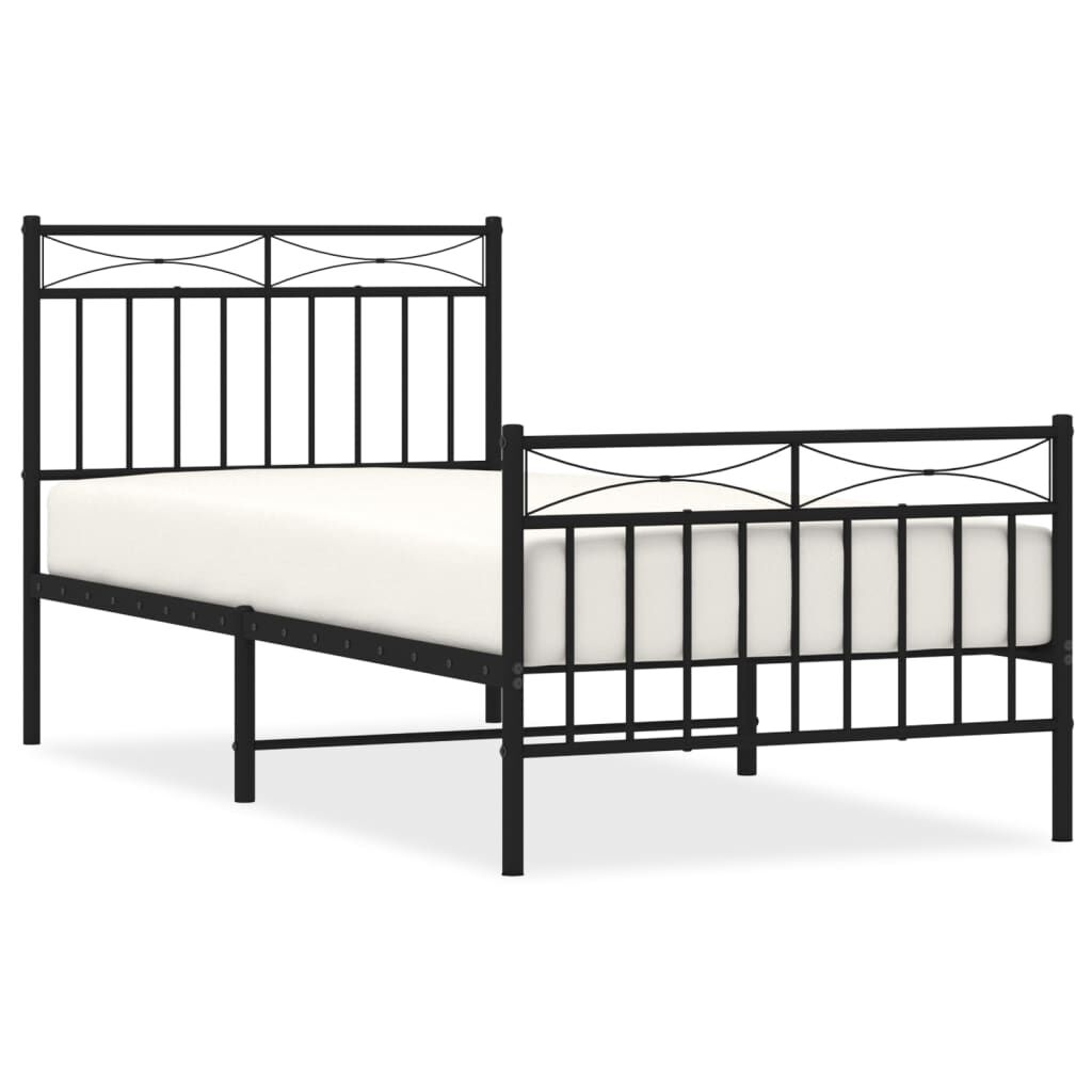 Metal Bed Frame without Mattress with Footboard Black 90x190 cm Price